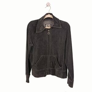 EVERLAST‎ Womens Large Gray Velour Sweat Jacket Full Zip Front Kangaroo Pockets